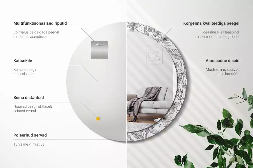 Kulaté dekorační zrcadlo na zeď květinový vzor