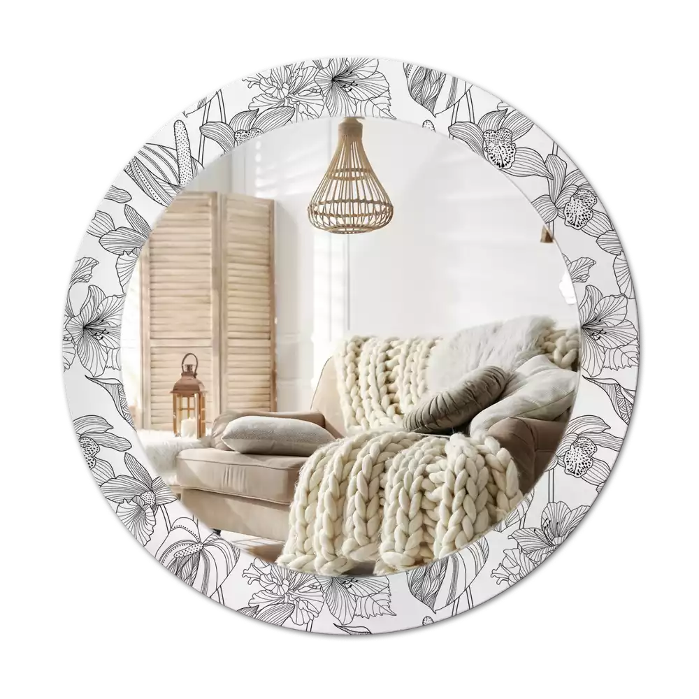 Kulaté dekorační zrcadlo na zeď květinový vzor