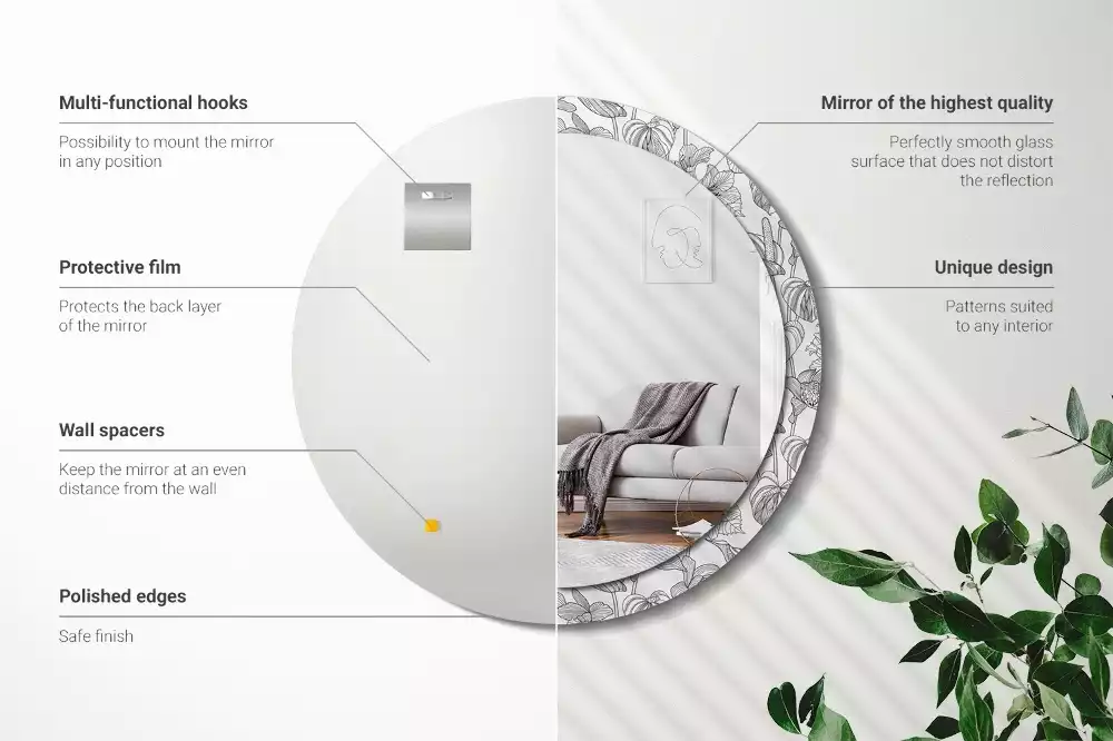 Kulaté dekorační zrcadlo na zeď květinový vzor