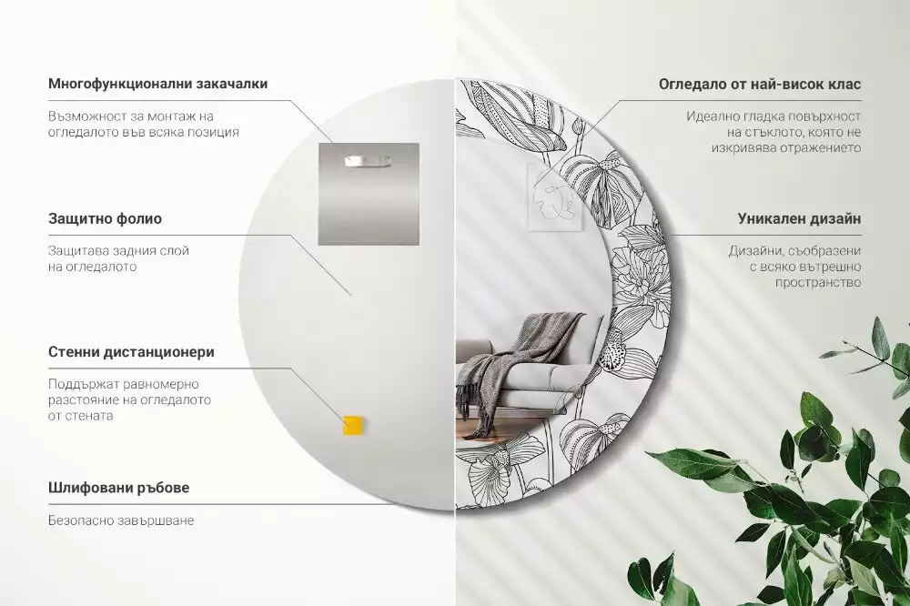 Kulaté dekorační zrcadlo na zeď květinový vzor