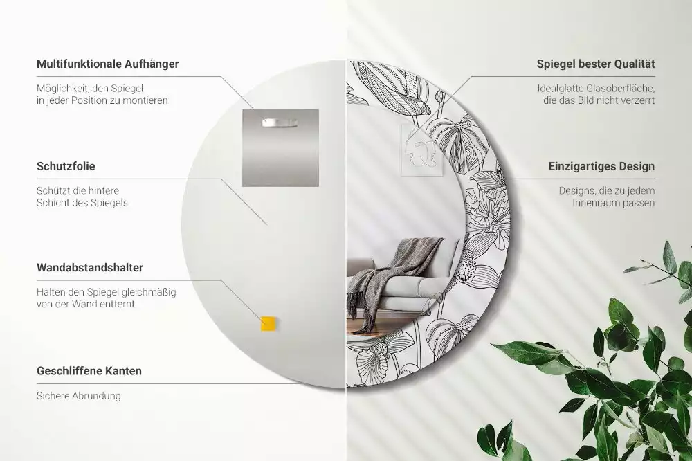 Kulaté dekorační zrcadlo na zeď květinový vzor