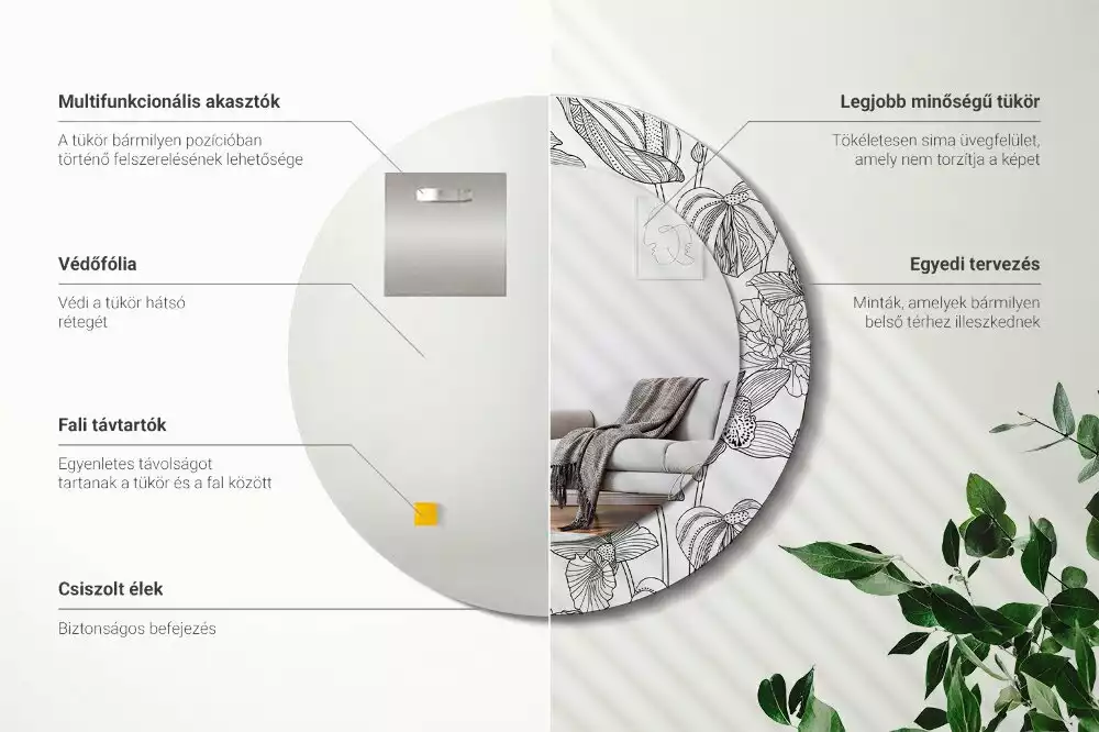 Kulaté dekorační zrcadlo na zeď květinový vzor