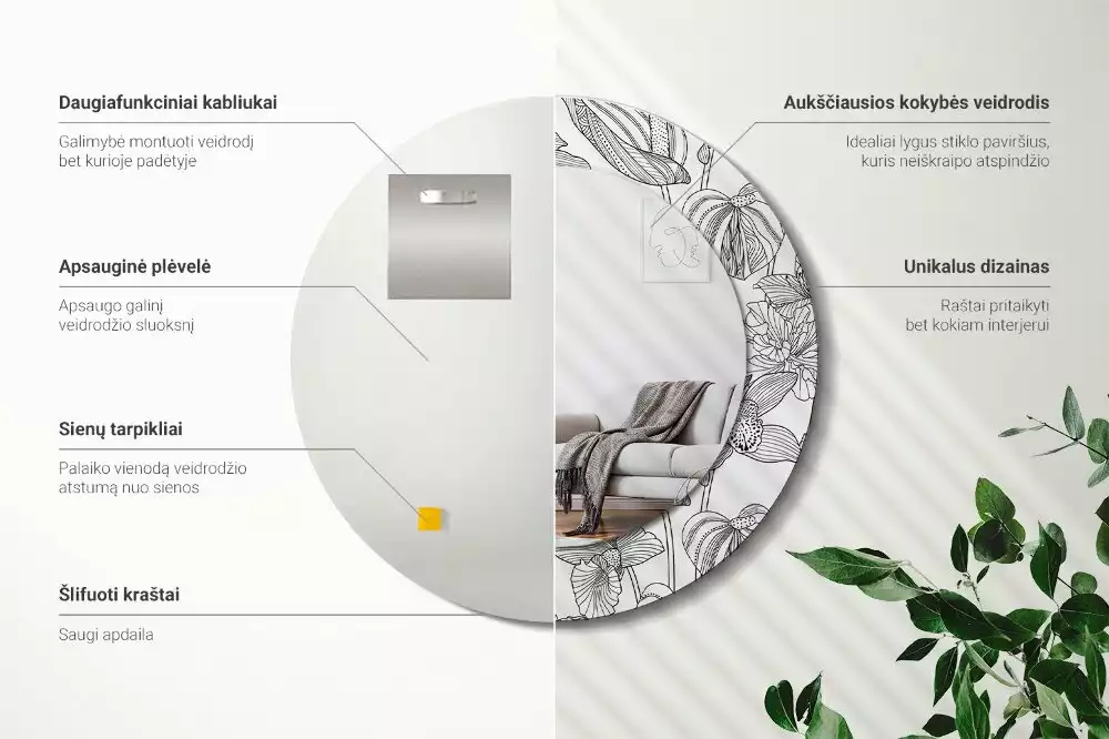 Kulaté dekorační zrcadlo na zeď květinový vzor