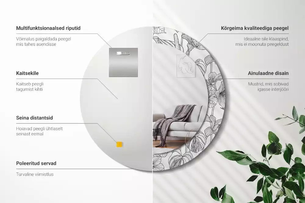 Kulaté dekorační zrcadlo na zeď květinový vzor