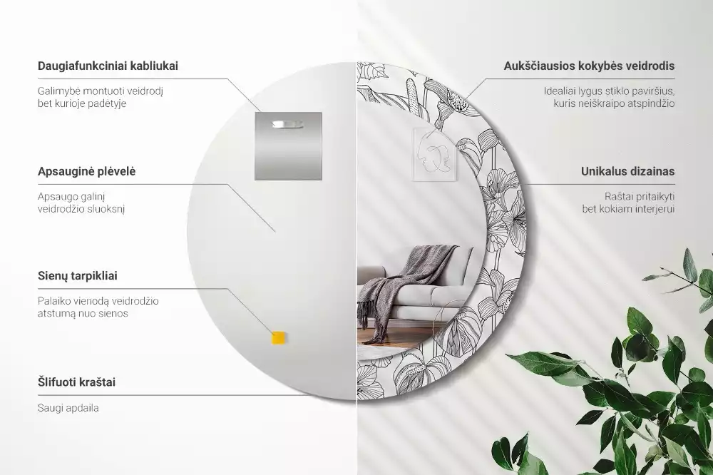 Kulaté dekorační zrcadlo na zeď květinový vzor