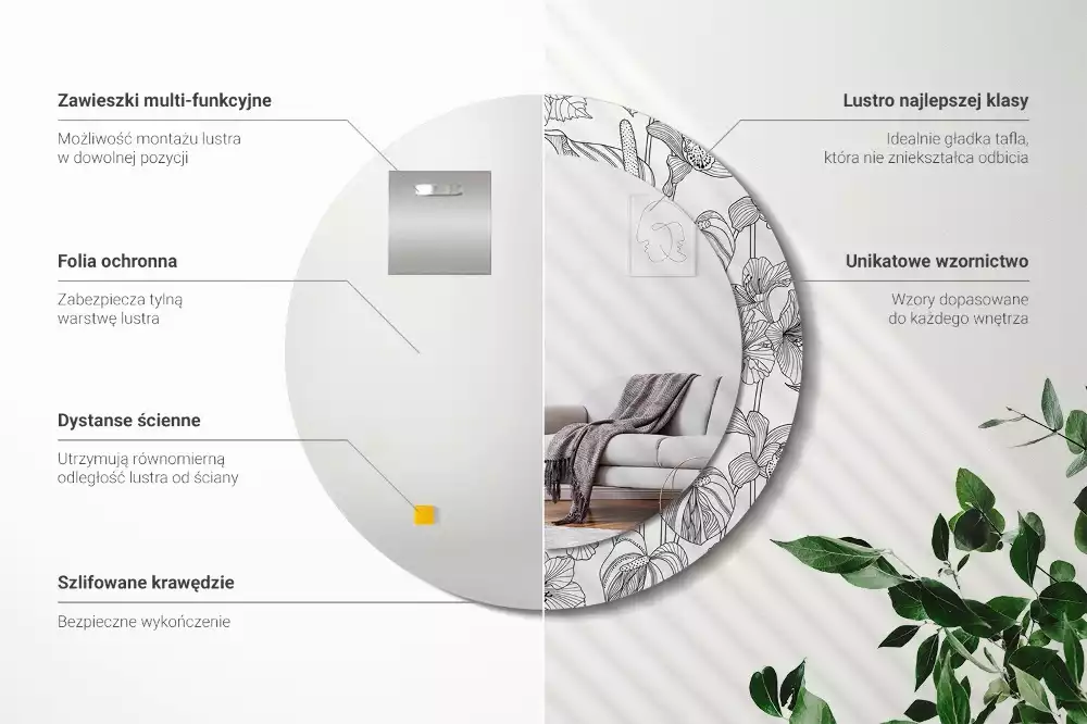 Kulaté dekorační zrcadlo na zeď květinový vzor