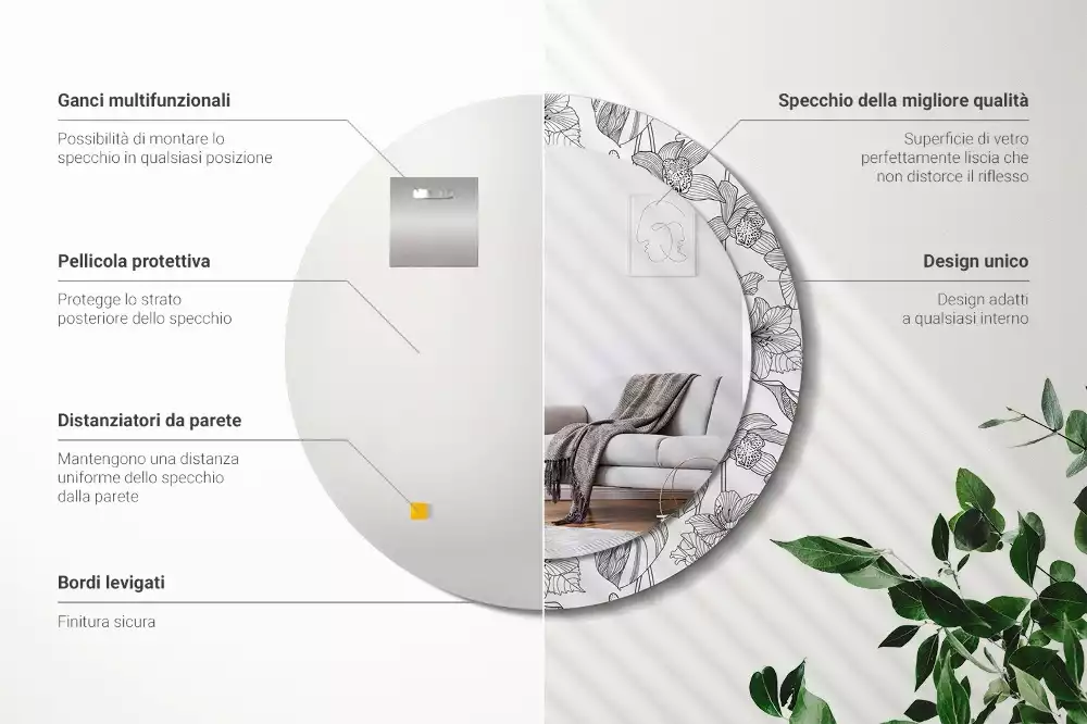 Kulaté dekorační zrcadlo na zeď květinový vzor