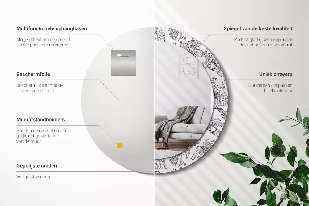 Kulaté dekorační zrcadlo na zeď květinový vzor