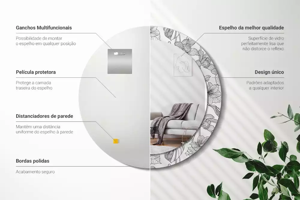 Kulaté dekorační zrcadlo na zeď květinový vzor