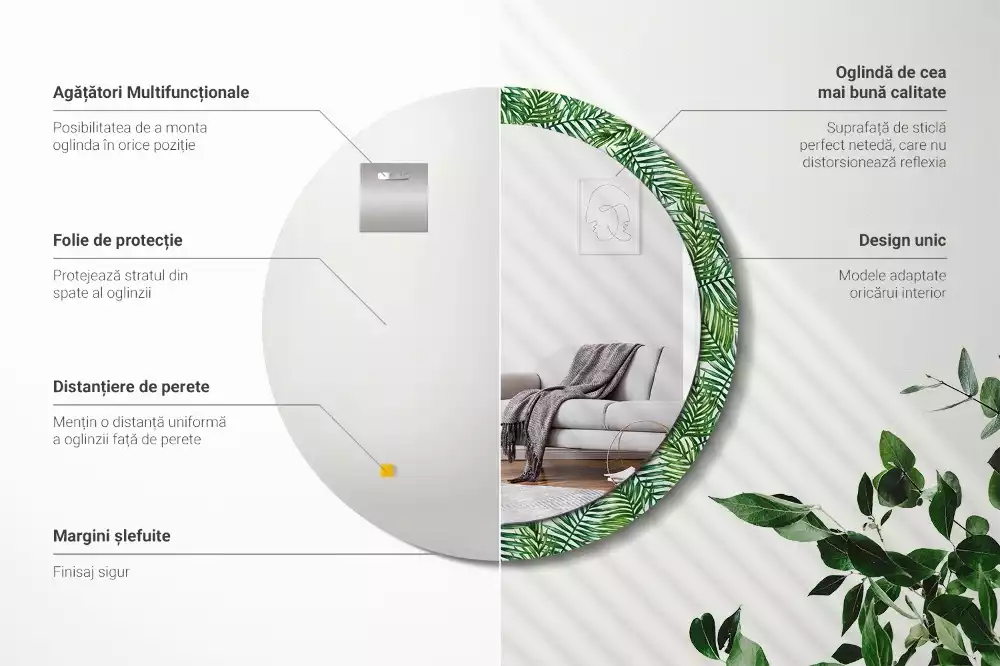 Kulaté dekorační zrcadlo na zeď Tropická palma