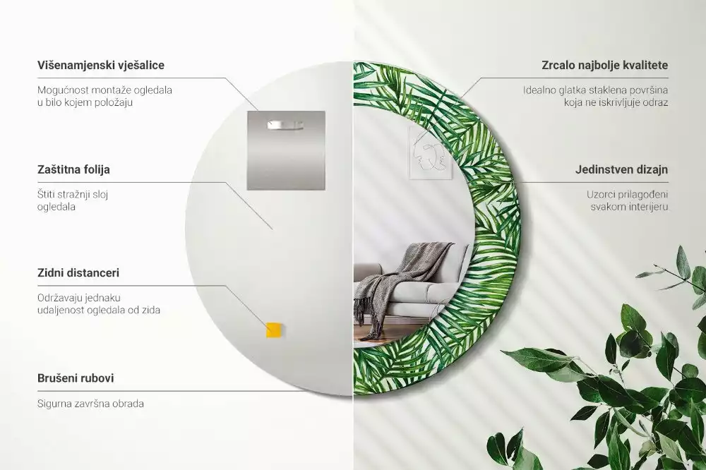 Kulaté dekorační zrcadlo na zeď Tropická palma