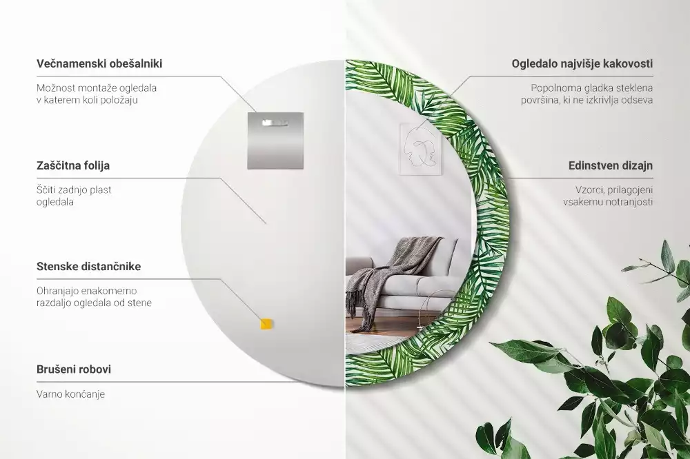 Kulaté dekorační zrcadlo na zeď Tropická palma