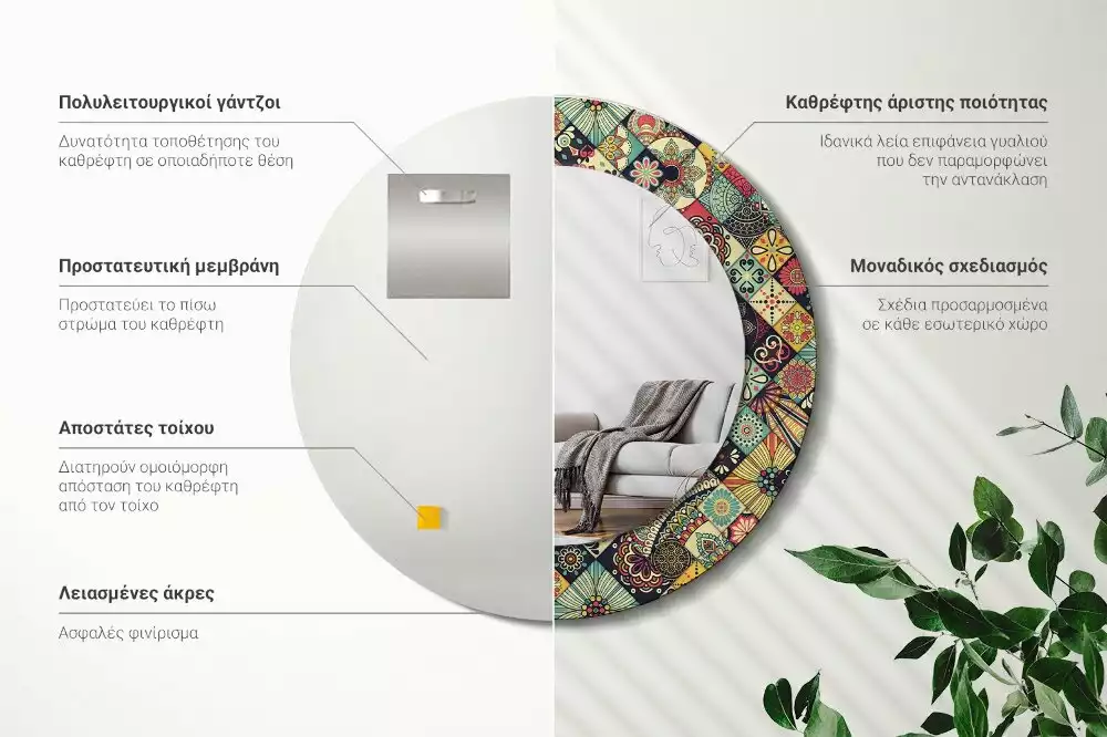 Kulaté dekorační zrcadlo na zeď Patchworkové dlaždice