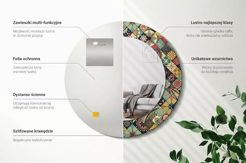 Kulaté dekorační zrcadlo na zeď Patchworkové dlaždice