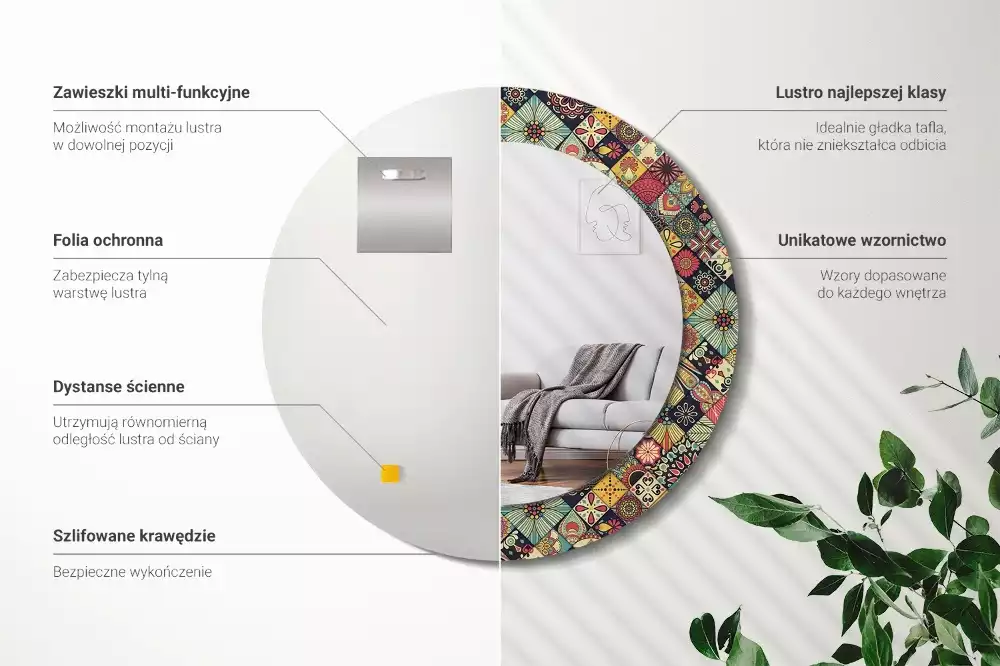 Kulaté dekorační zrcadlo na zeď Patchworkové dlaždice