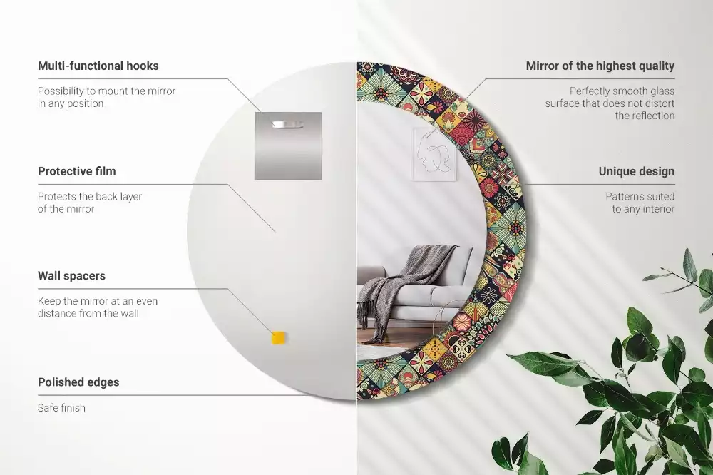 Kulaté dekorační zrcadlo na zeď Patchworkové dlaždice