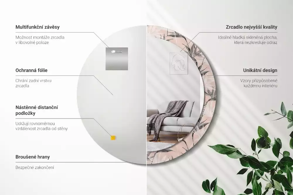 Kulaté dekorační zrcadlo na zeď Strelitzia