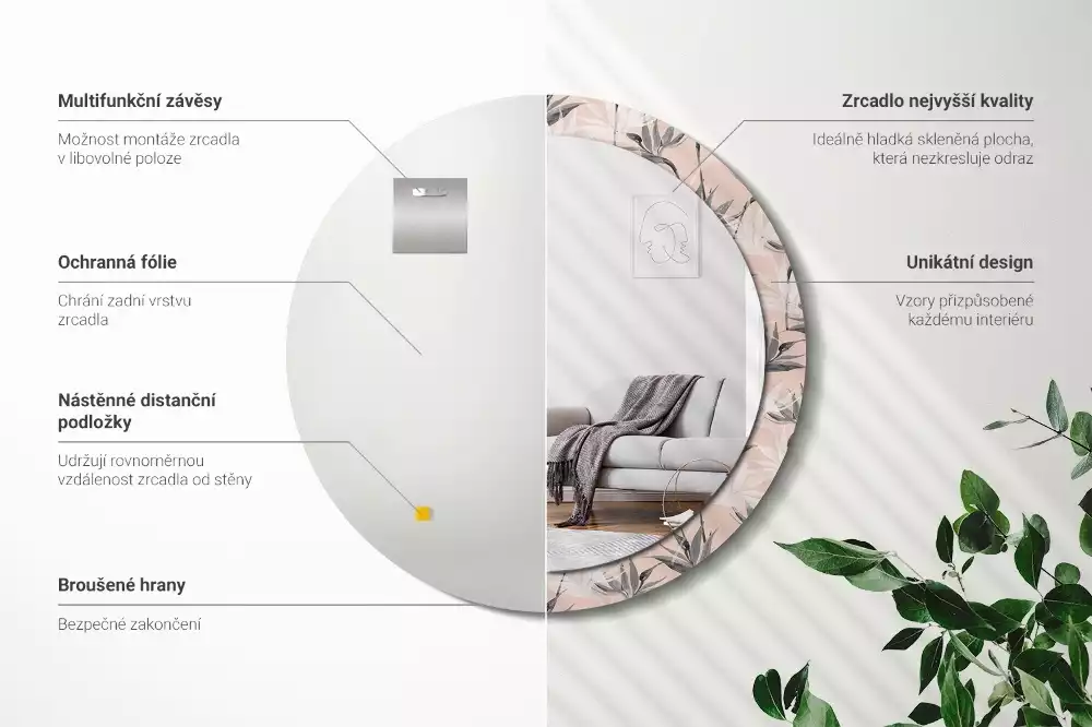 Kulaté dekorační zrcadlo na zeď Strelitzia