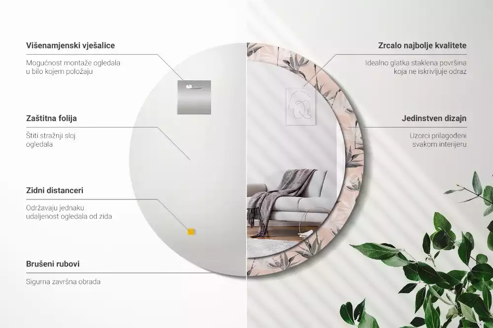 Kulaté dekorační zrcadlo na zeď Strelitzia