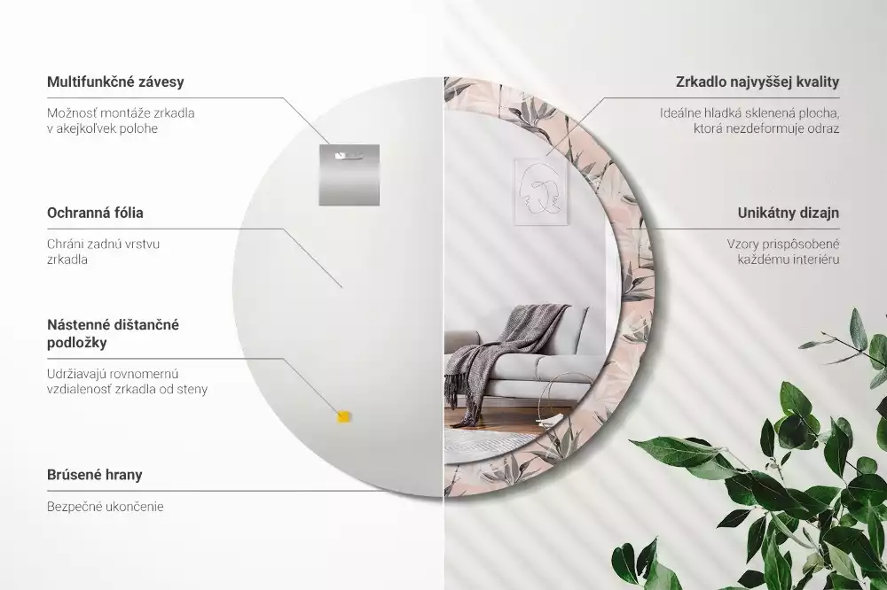 Kulaté dekorační zrcadlo na zeď Strelitzia
