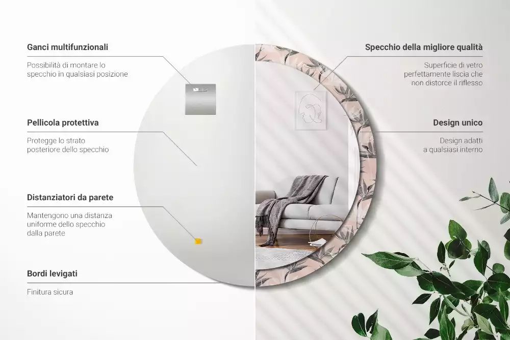 Kulaté dekorační zrcadlo na zeď Strelitzia