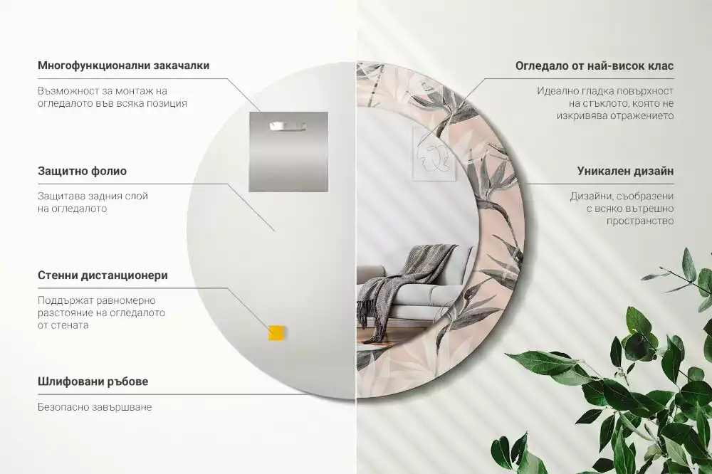 Kulaté dekorační zrcadlo na zeď Strelitzia