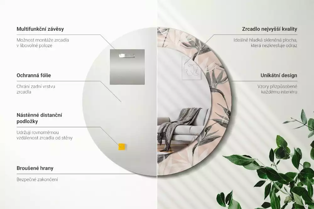 Kulaté dekorační zrcadlo na zeď Strelitzia