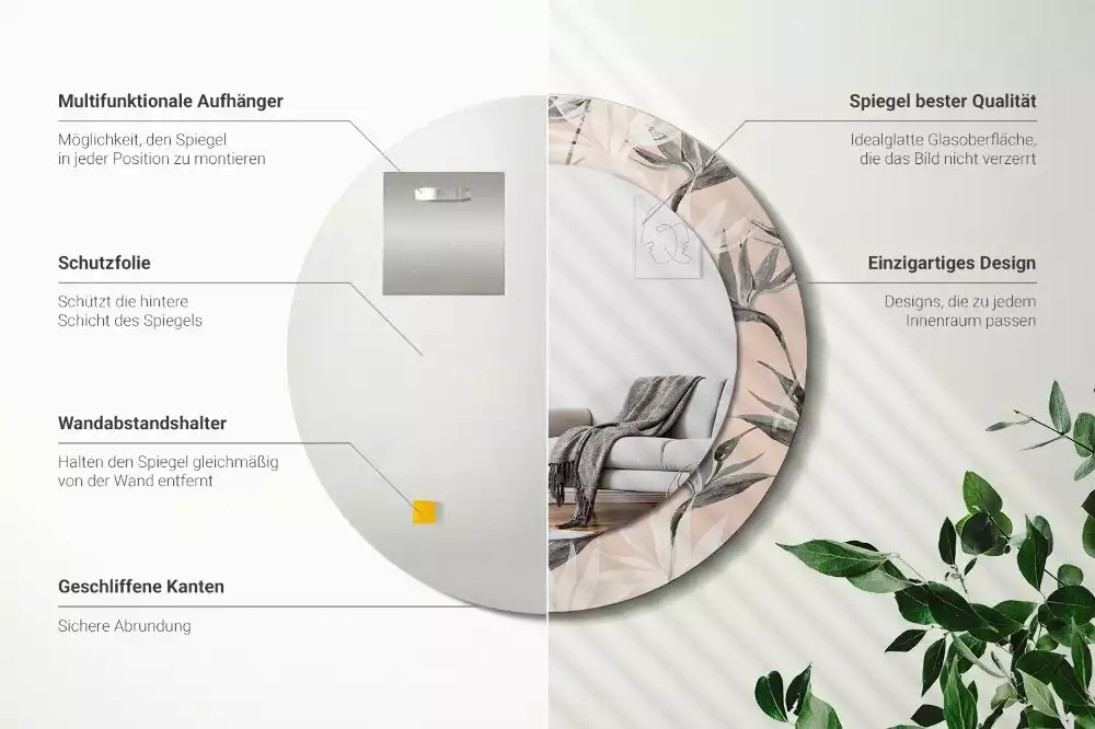 Kulaté dekorační zrcadlo na zeď Strelitzia