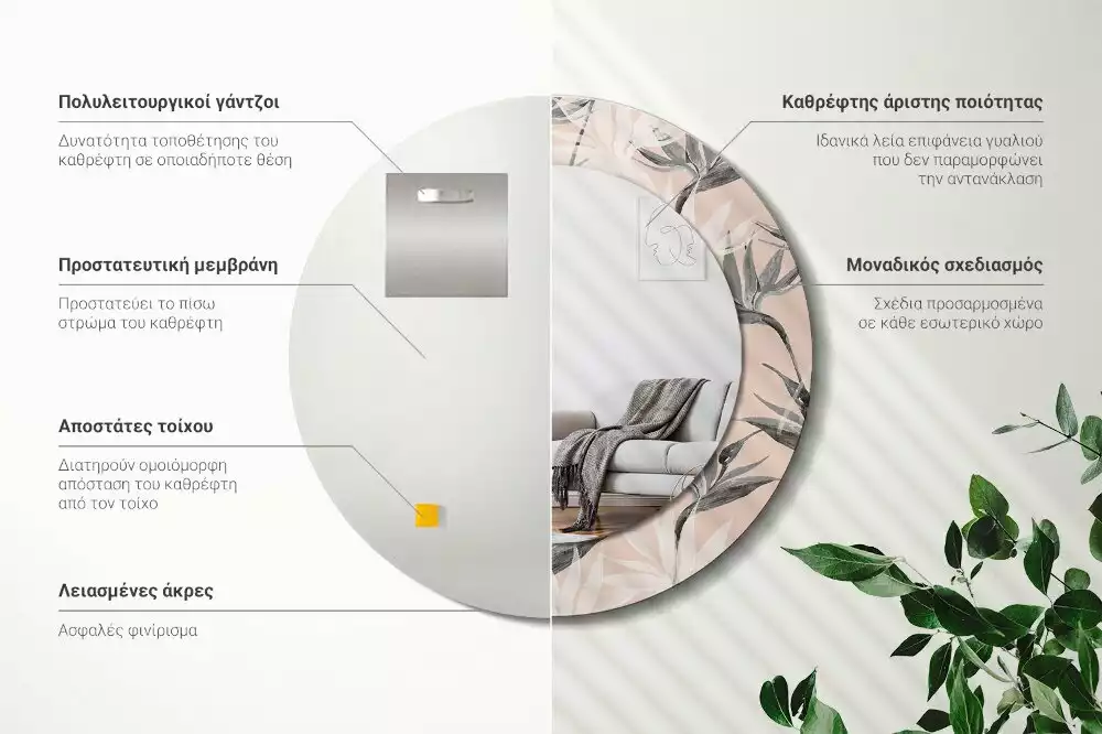 Kulaté dekorační zrcadlo na zeď Strelitzia