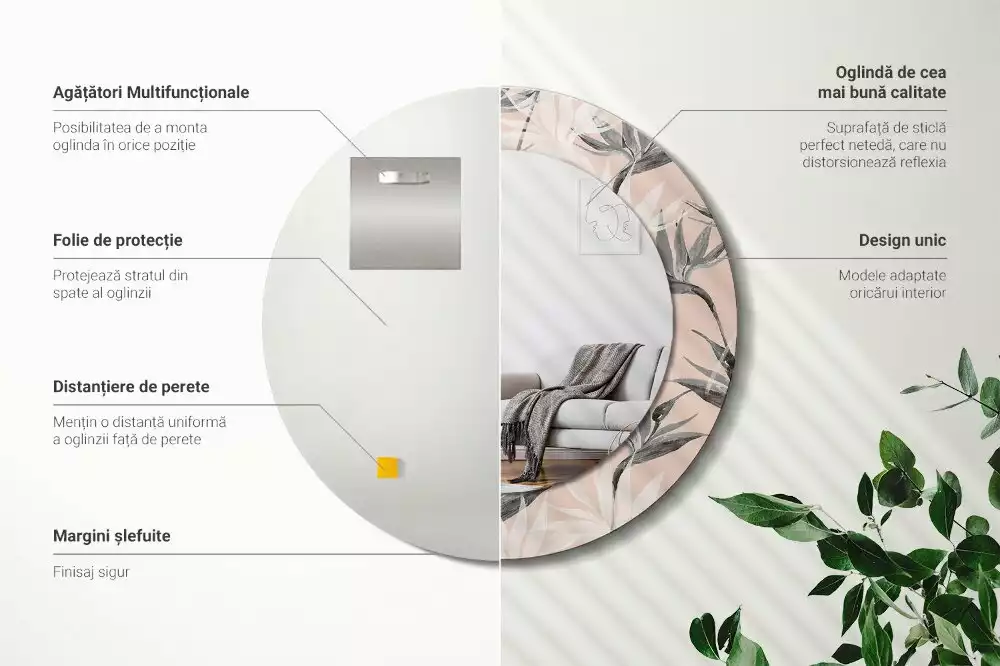Kulaté dekorační zrcadlo na zeď Strelitzia