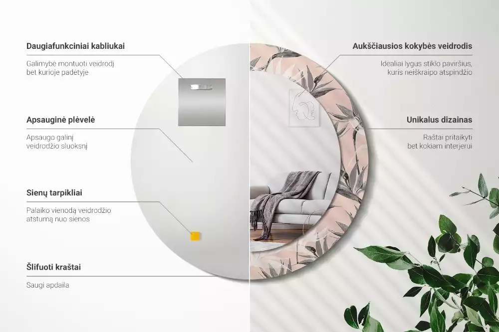 Kulaté dekorační zrcadlo na zeď Strelitzia