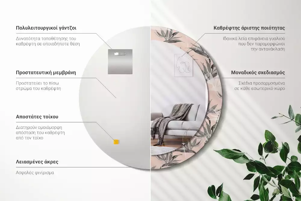 Kulaté dekorační zrcadlo na zeď Strelitzia