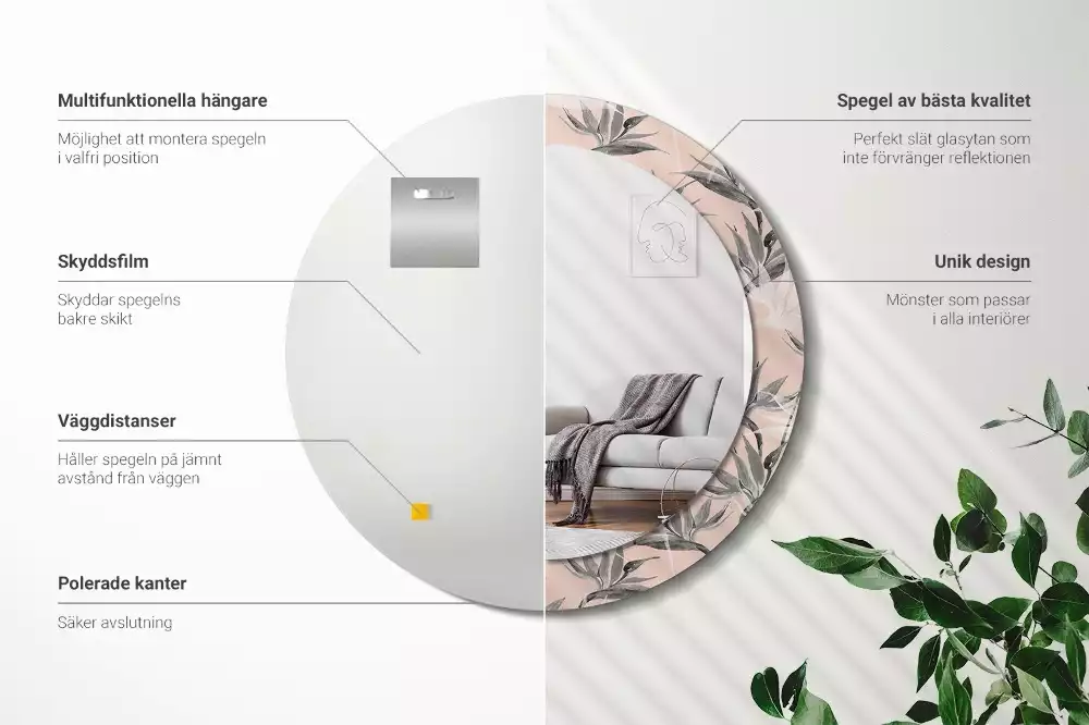 Kulaté dekorační zrcadlo na zeď Strelitzia