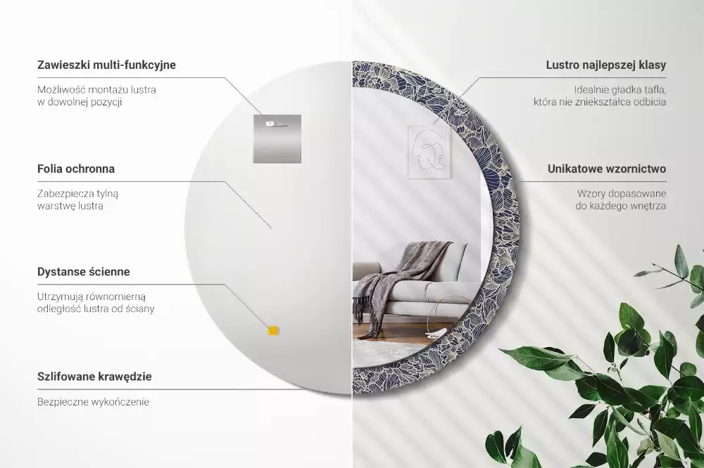 Kulaté dekorační zrcadlo Květiny