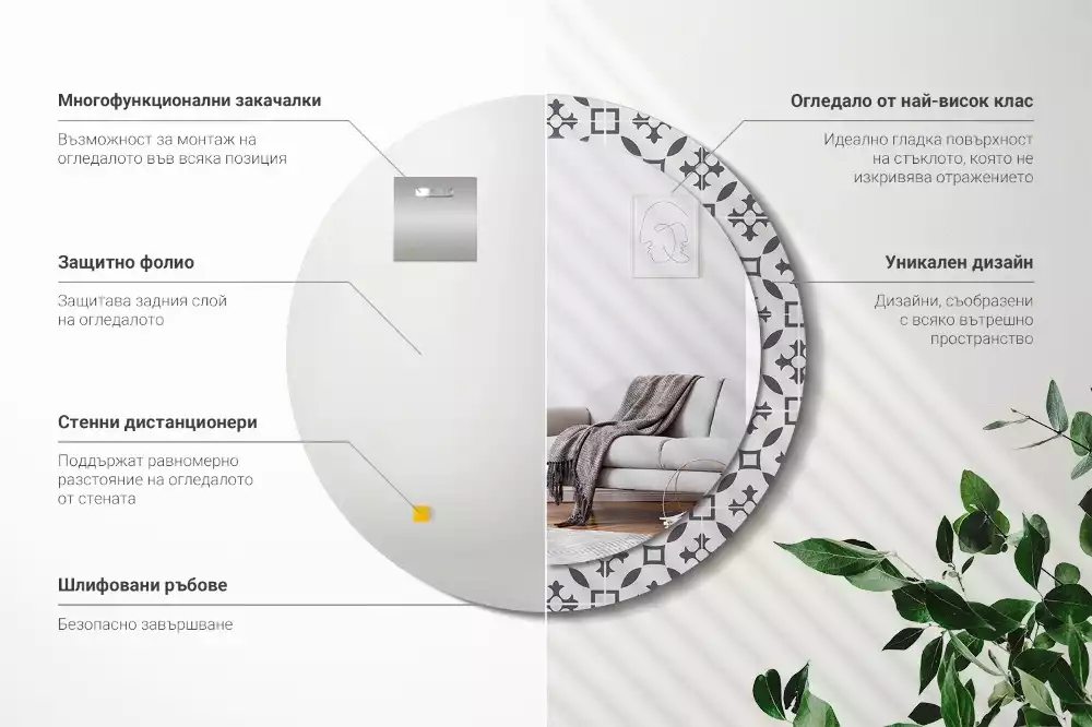 Kulaté dekorační zrcadlo na zeď Vzor dlaždice