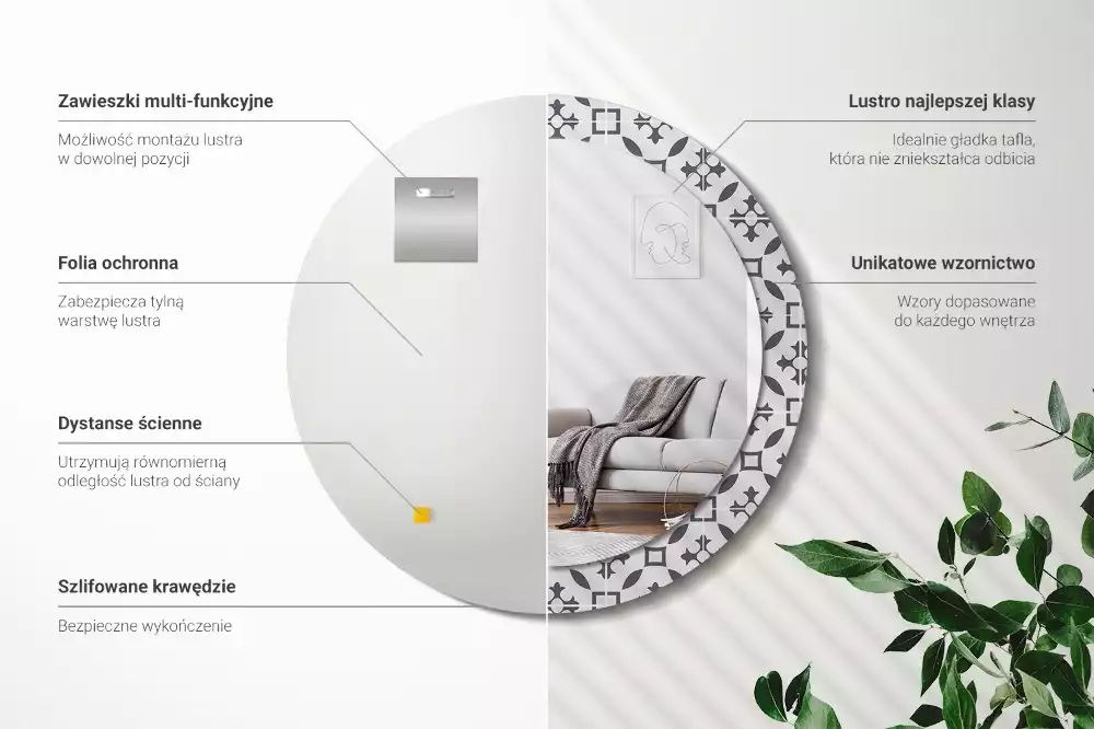 Kulaté dekorační zrcadlo na zeď Vzor dlaždice