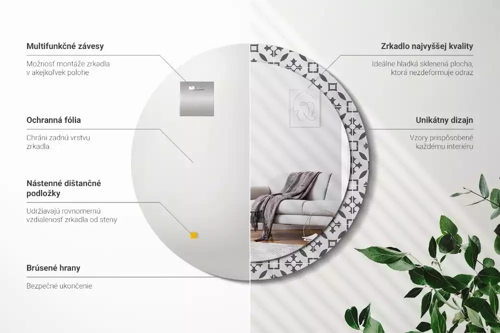 Kulaté dekorační zrcadlo na zeď Vzor dlaždice