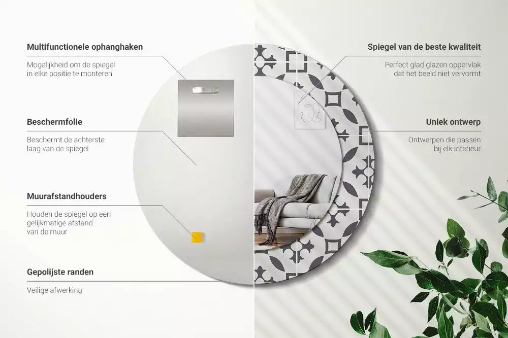 Kulaté dekorační zrcadlo na zeď Vzor dlaždice