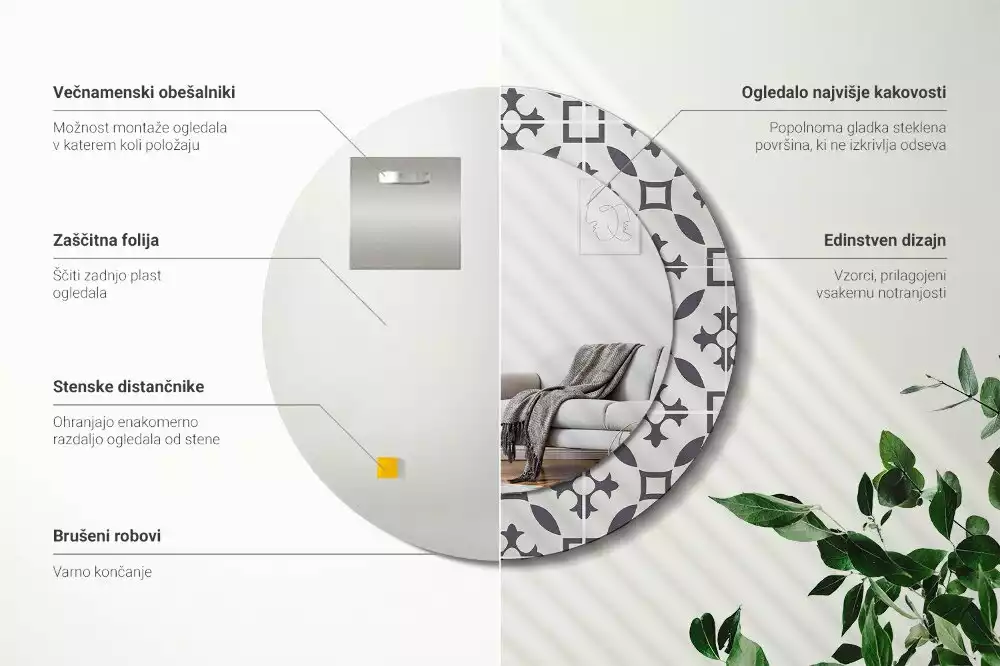 Kulaté dekorační zrcadlo na zeď Vzor dlaždice