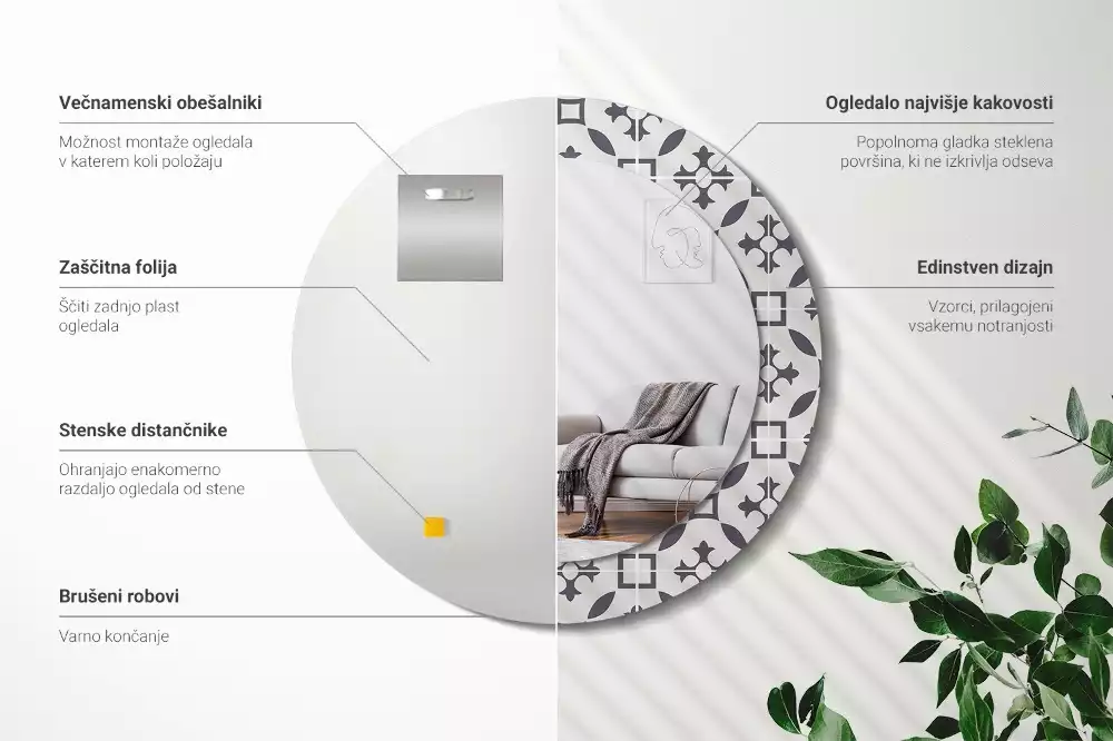 Kulaté dekorační zrcadlo na zeď Vzor dlaždice