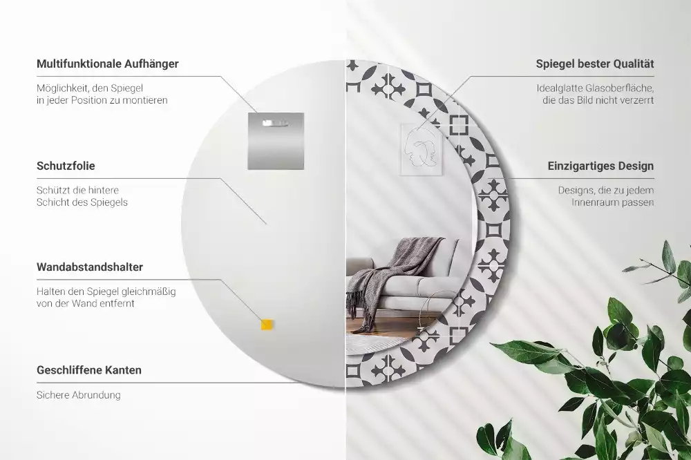 Kulaté dekorační zrcadlo na zeď Vzor dlaždice