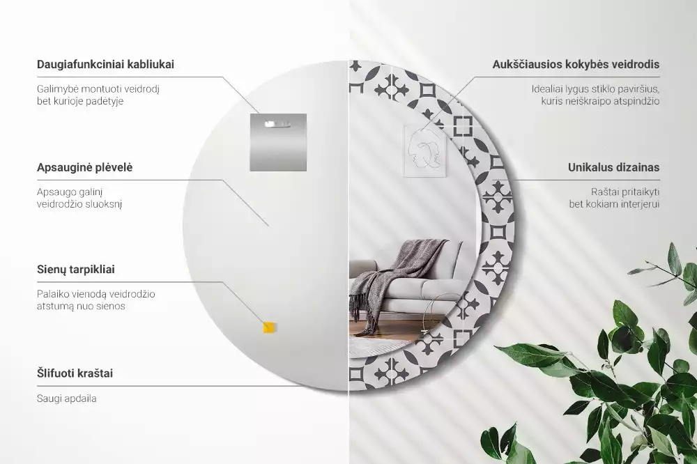 Kulaté dekorační zrcadlo na zeď Vzor dlaždice