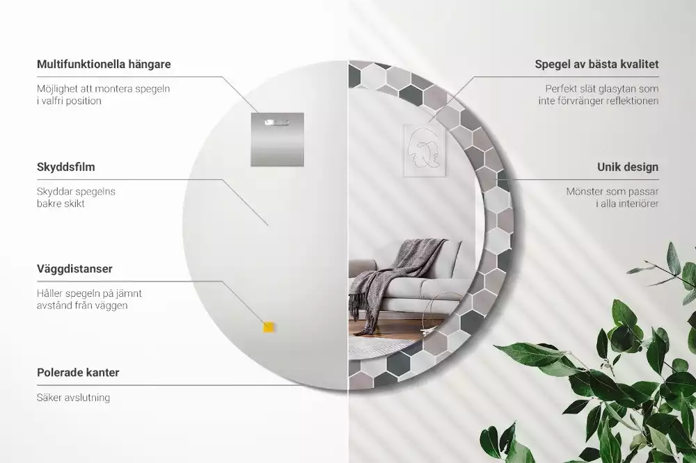 Kulaté dekorační zrcadlo na zeď Šestihranný vzor