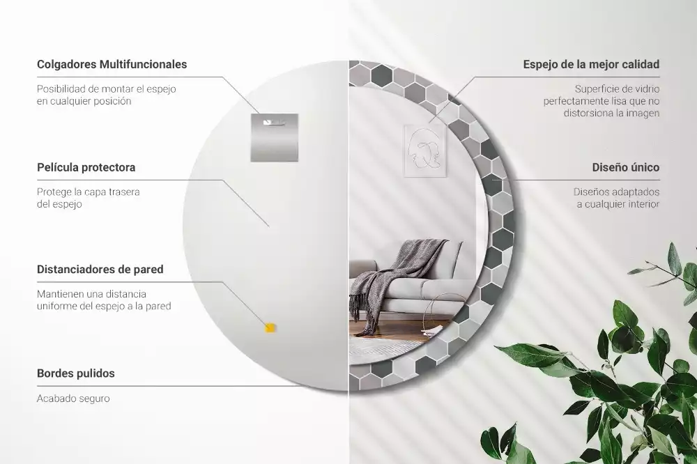 Kulaté dekorační zrcadlo na zeď Šestihranný vzor