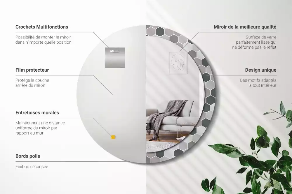 Kulaté dekorační zrcadlo na zeď Šestihranný vzor