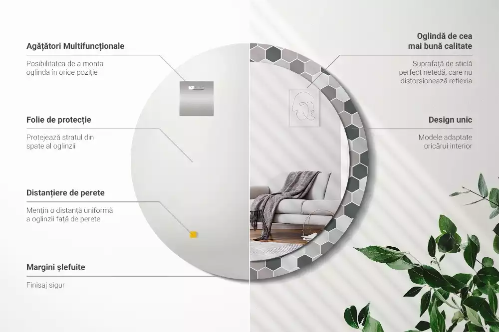 Kulaté dekorační zrcadlo na zeď Šestihranný vzor