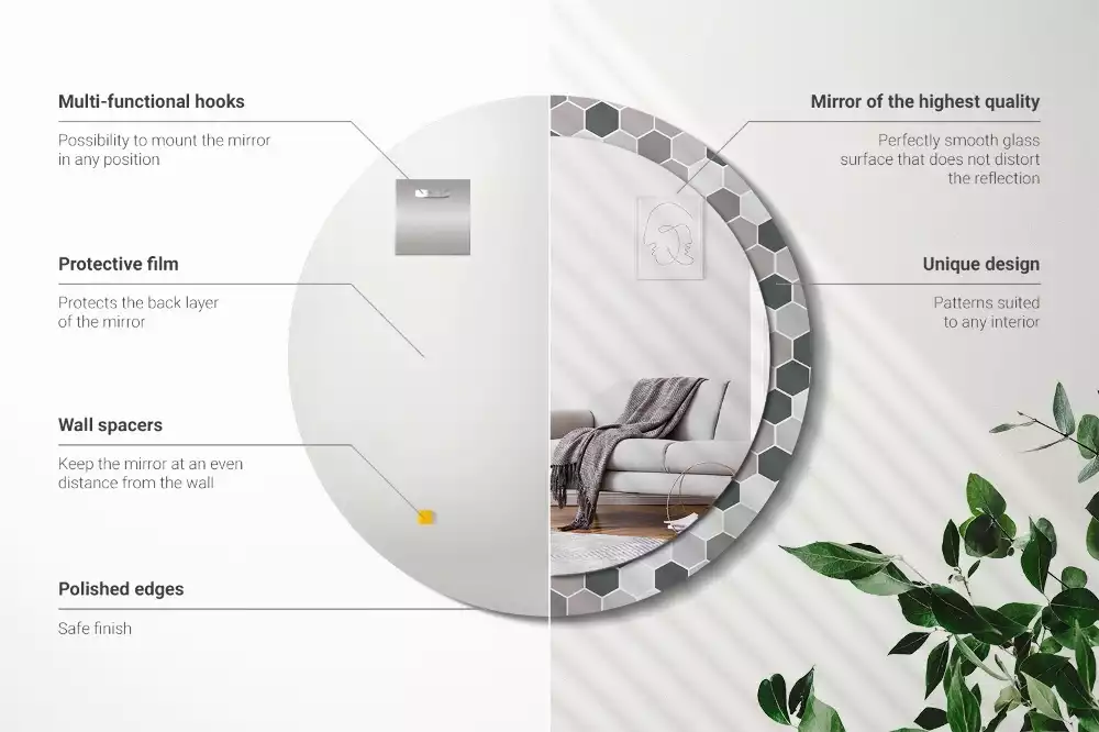 Kulaté dekorační zrcadlo na zeď Šestihranný vzor