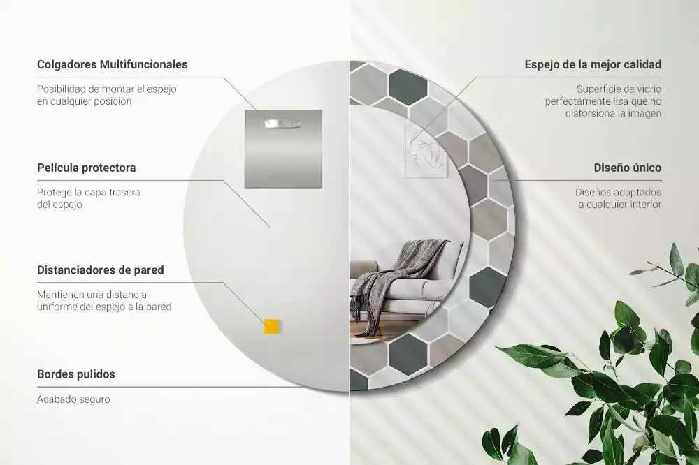 Kulaté dekorační zrcadlo na zeď Šestihranný vzor