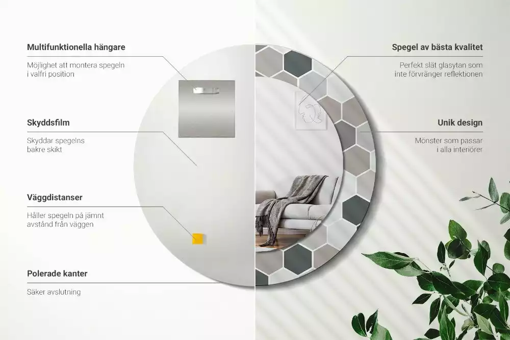 Kulaté dekorační zrcadlo na zeď Šestihranný vzor