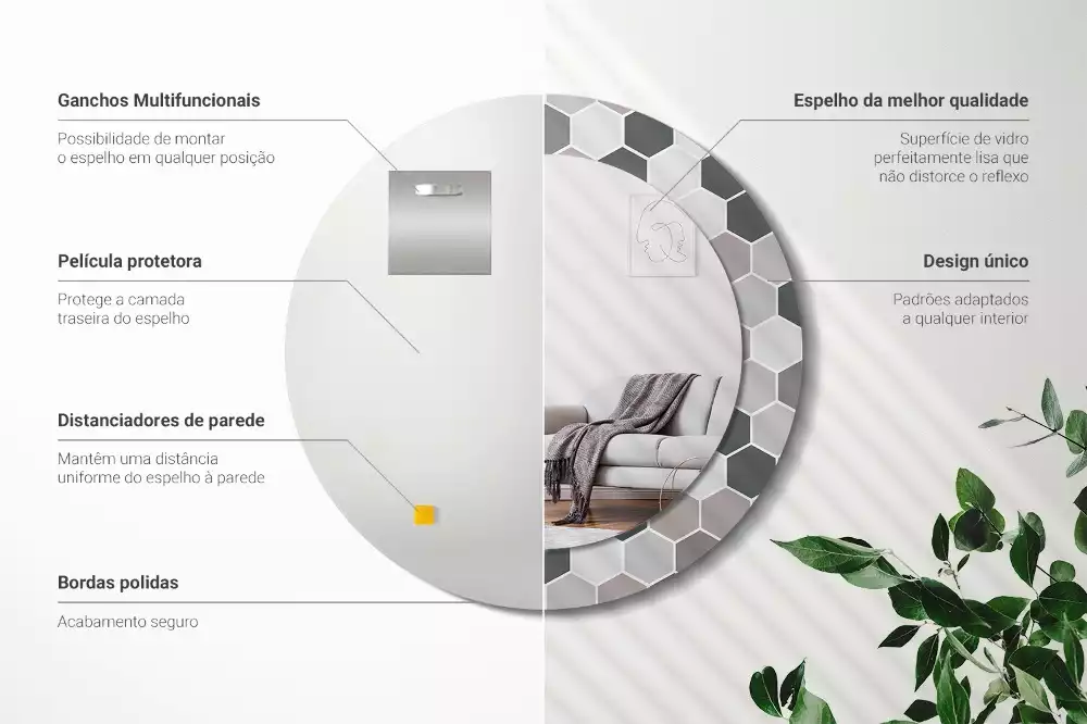 Kulaté dekorační zrcadlo na zeď Šestihranný vzor